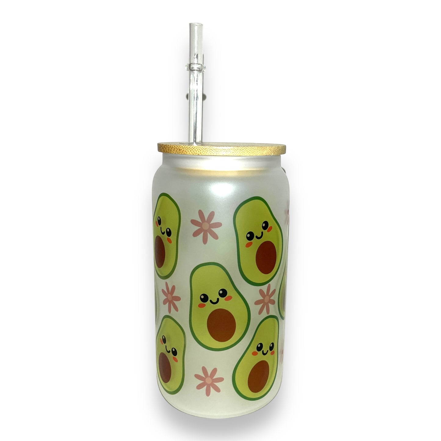 Kawaii Avocado Glass Tumbler (16oz)