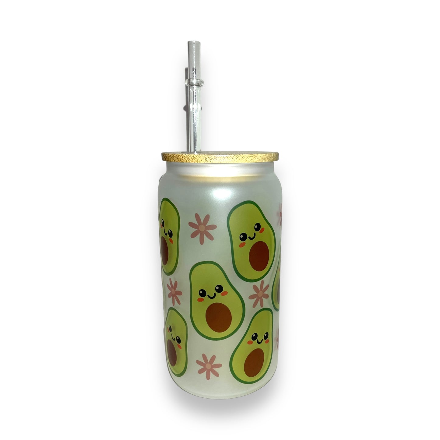 Kawaii Avocado Glass Tumbler (16oz)