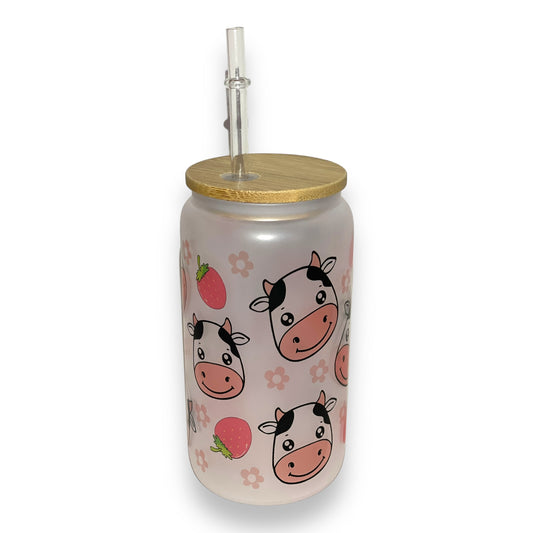 Kawaii Cow Glass Tumbler (16oz)